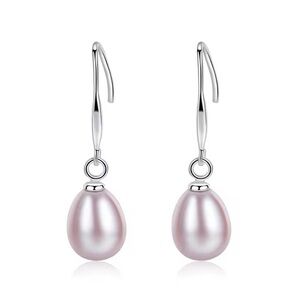 •Trendy 925 Silver Rice Oval Teardrop Dangling Freshwater Genuine Cultured Pearl